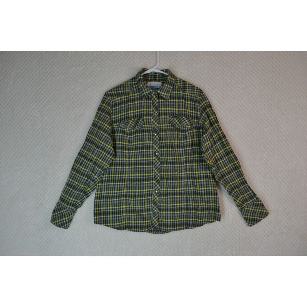Columbia Women's XL Snowy Nook BLue Plaid Long Sleeve Button Down Flannel Shirt